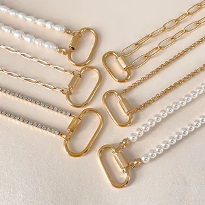Goldenes Edelstahl DIY-Halsketten-Set mit ovalen Karabinerschließen und Perlen