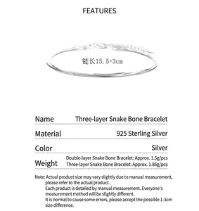 Detail of 925 sterling silver triple layer snake bone bracelet specifications