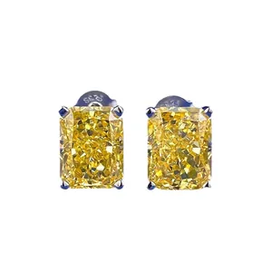 Elegante gelbe Ohrringe mit Radiant-Schliff aus feinem S925 Sterlingsilber Material
