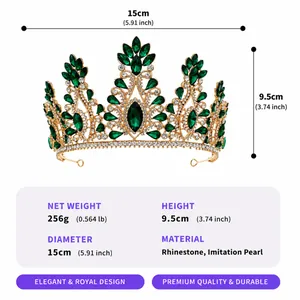 Dimensions and weight specifications of emerald green Baroque bridal rhinestone tiara