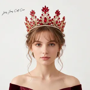 Vintage Baroque Alloy Rhinestone Bridal Crown Tiara Luxurious Crystal Wedding Pageant Party Hair Accessories For Women