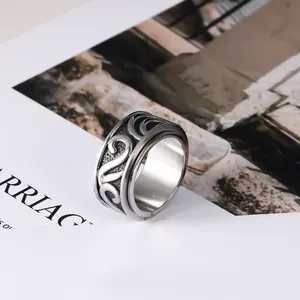 Anello Rotante in Acciaio al Titanio con Motivo a Sole Vintage per Uomo Donna Anello a Fascia Spinner Retrò Gioielli in Acciaio Inossidabile Lucido