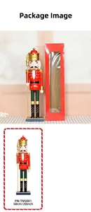 Detailed view of a 50cm wooden nutcracker Christmas soldier with red window box packaging