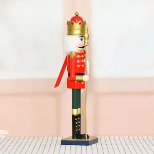 Traditional 50cm wooden nutcracker soldier king figurine with gold crown and scepter.