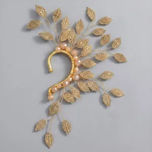 Elegant vintage gold leaf and crystal fairy elf ear cuff for non-pierced ear design