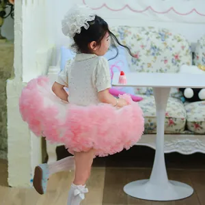 Close-up detail showing the extra puffy pink mesh layers of this stylish girls tutu skirt