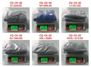 Detailed weight data for men's athletic joggers from size S to 3XL shown on a scale