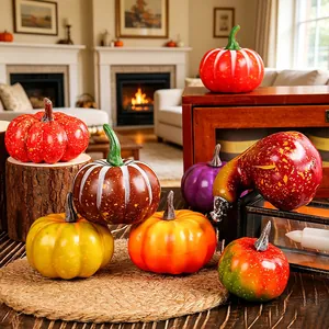 Decorative multi-colored foam pumpkins for Thanksgiving harvest festival table display