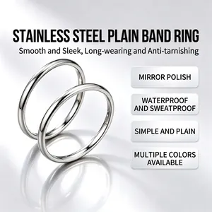 Anillo de banda lisa de acero inoxidable de 2 mm con acabado de espejo pulido brillante