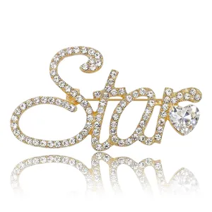 Broche Lettre Star en Strass Avec Cristal de Cœur Alliage Or Argent Pins pour Femmes Bijoux de Mode Boucle de Foulard