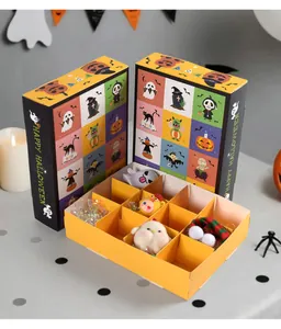 DIY Halloween advent calendar empty box with grid dividers and spooky festive illustrations