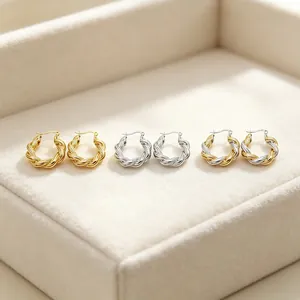 Mode Gedrehte Creolen Aus Edelstahl Für Damen 18K Vergoldet Geometrische Seilstruktur Schmuck Hochwertiges Zubehör