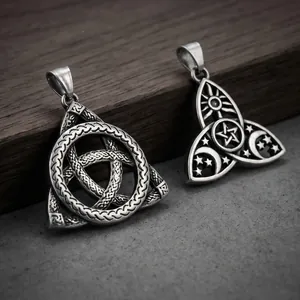 Nordic Celtic Trinity Knot Pendant Stainless Steel Vintage Mysterious Sun Moon Pentagram Necklace Pendant Without Chain Jewelry