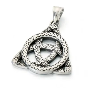 Vintage Nordic Celtic knot triangle pendant in stainless steel with intricate symbols