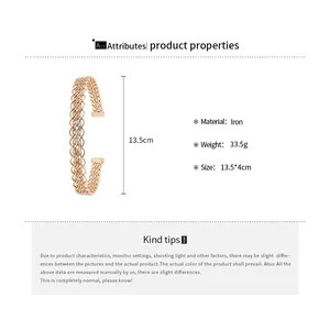 Bracciale a polsino intrecciato in oro rosa con pietre e specifiche materiali in ferro
