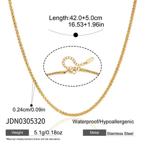 Elegant 18K Gold Plated Stainless Steel Textured Chain Necklace with Adjustable Clasp