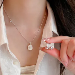 Pendientes de Botón de Moissanita Vintage Francés para Mujer Plateados Estrella Radiante Perla Artificial Joyería Regalo