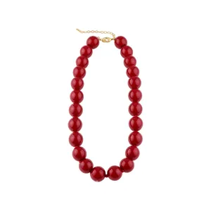 Collar de cuentas de acrílico rojo vibrante con cierre dorado para estilo de playa y verano