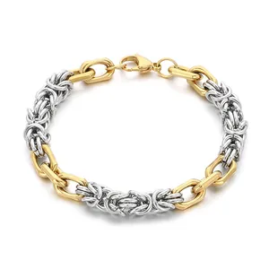 Bracelet bicolore fait main en acier inoxydable 304 avec placage en or 18 carats