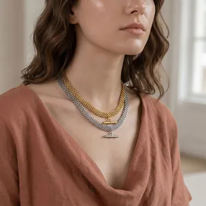Eleganti collane a strati in acciaio inossidabile placcato oro 18K con pendenti a T
