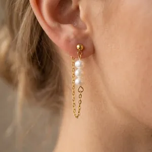 Freshwater Pearl Drop Earrings 304 Stainless Steel Gold Plated Tassel Chain Elegant Hypoallergenic Jewelry For Women