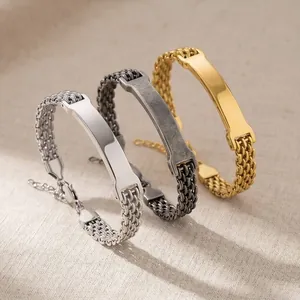 Minimalistische Edelstahl-Armbänder mit ID-Platten und Mesh-Kette in drei Farben