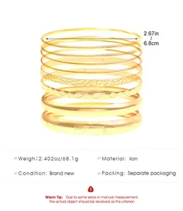 Spécifications détaillées du lot de bracelets dorés multicouches en fer avec dimensions