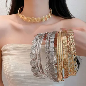 Metall Gewebt Choker Halskette Vintage Geflochten Rund Kragen Halsring Geometrisches Design Minimalistische Mode Accessoires Für Damen Schmuck