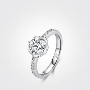 1 Carat Moissanite Ring For Women 925 Sterling Silver Round Brilliant Cut D Color VVS1 Engagement Wedding Jewelry GRA