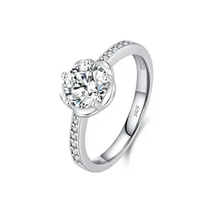 Elegant S925 sterling silver ring featuring a sparkling 1ct moissanite in floral setting