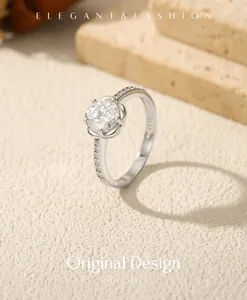 Elegant close-up of a 1 carat moissanite ring crafted in premium sterling silver.