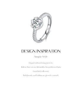 Macro detail of a 1 carat sparkling moissanite ring in S925 sterling silver with design notes