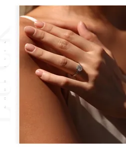 Close-up view of a brilliant 1 carat Moissanite ring in S925 silver on a woman's hand