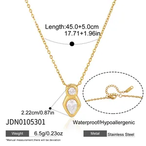 Dimensioni e specifiche dettagliate di questa collana in acciaio inossidabile dorato con zirconi