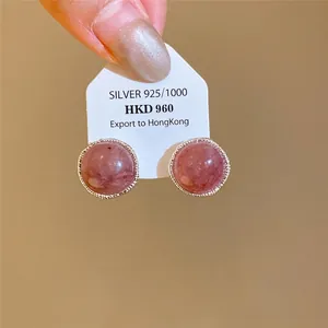 Elegantes pendientes redondos de ágata con agujas de plata 925 y diseño minimal