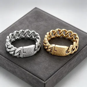 20mm Edelstahl-Cuban-Armbänder mit Hammerschlag-Textur in Silber und Gold
