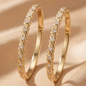 Women's Luxury Stainless Steel Irregular Rhinestone Bangle Bracelet European Style Elegant Jewelry Gold Silver Tone Bangle Gift