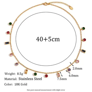 18K gold plated stainless steel necklace with multi-colored geometric gemstones