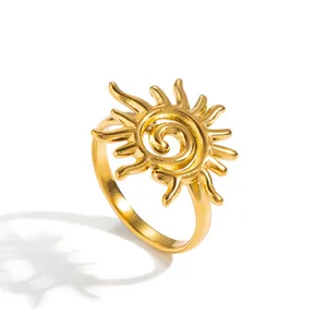 Polierter goldener Sonnenring aus Edelstahl mit einzigartigem Spiral-Sonnendesign für Damen