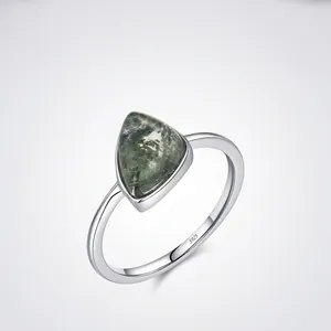 Anello Geometrico Irregolare in Argento Sterling 925 Donna Vintage Elegante Imitazione Agata Muschio Gioielli Regalo