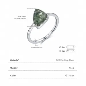 Geometrischer Ring aus S925 Sterlingsilber mit künstlichem Moosachat für Damen