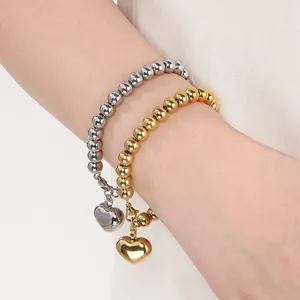 Bracelets à billes minimalistes en acier inoxydable plaqué or 18 carats avec un cœur