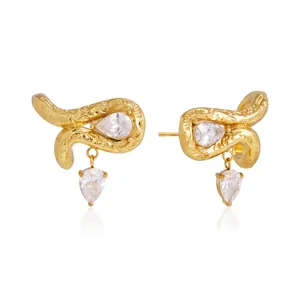 Elegantes pendientes de acero inoxidable dorado con circonitas en forma de gota