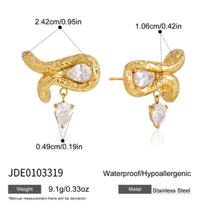 Especificaciones detalladas de pendientes de acero dorado con circonitas de lágrima