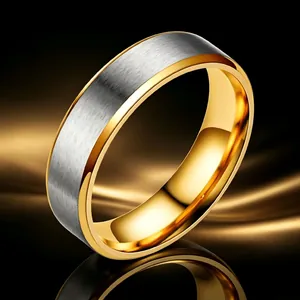 Bague Anneau Mat Bicolore en Acier Inoxydable Minimaliste pour Hommes Femmes Style Coréen Simple Bague Brossée Bijoux de Mode Cadeau
