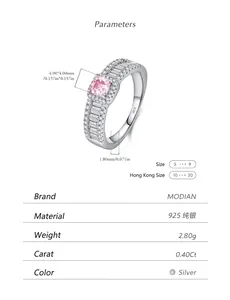 Especificaciones detalladas del anillo de plata S925 con moissanita rosa de 0,40 ct