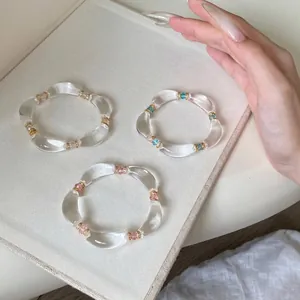 Pulsera de Cobre Estilo Coreano Incrustaciones de Diamantes de Imitación Segmento de Resina Transparente Brazalete Elegante Joyería para Mujer