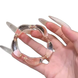 Elegante pulsera de estilo coreano de resina transparente y cuentas de cristal rosa para mujer