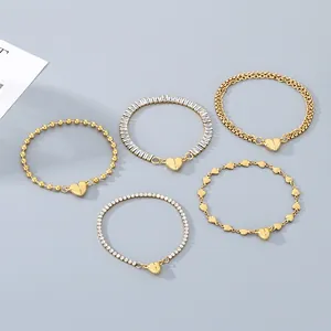 Bracciale Tennis con Fibbia Magnetica a Cuore in Acciaio Inossidabile Placcato Oro Argento Strass Bracciale per Uomo Donna Gioielli Moda