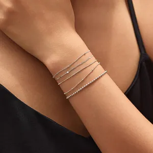 Minimalist S925 silver delicate chain bracelet set for women stackable design